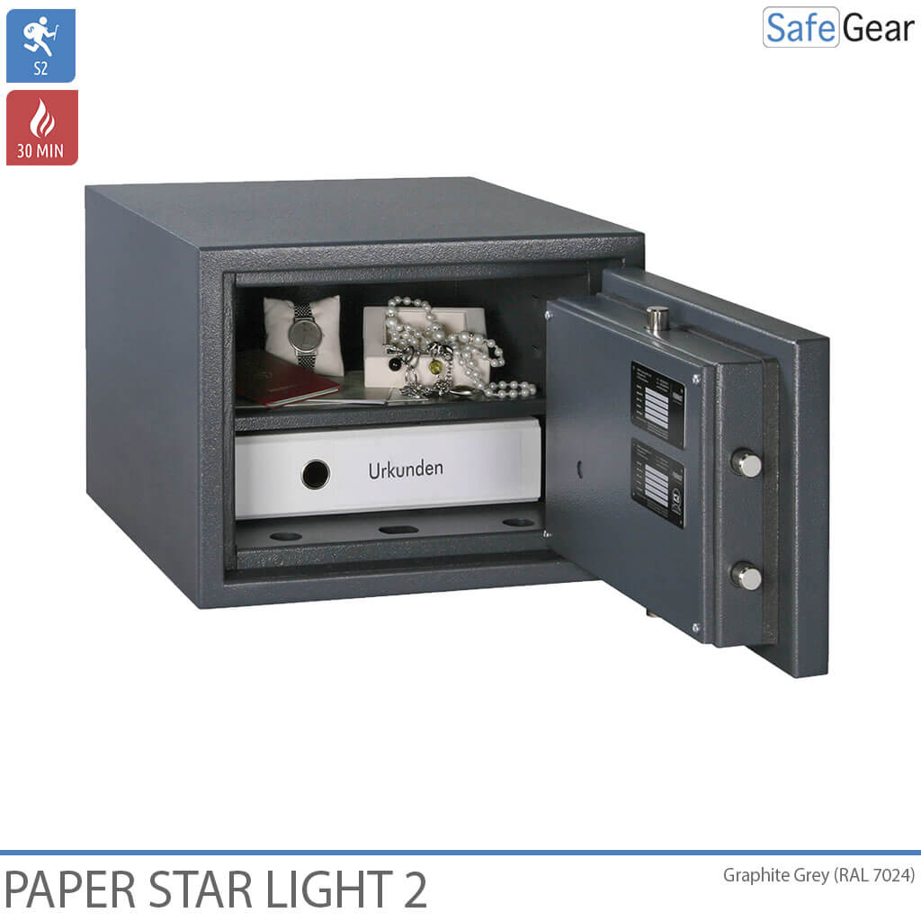 Paper Star Light 2 Feuerschutztresor – 2 Ordner – Einbruchschutz Klasse S2 / Feuerschutzprüfung 30 Min.
