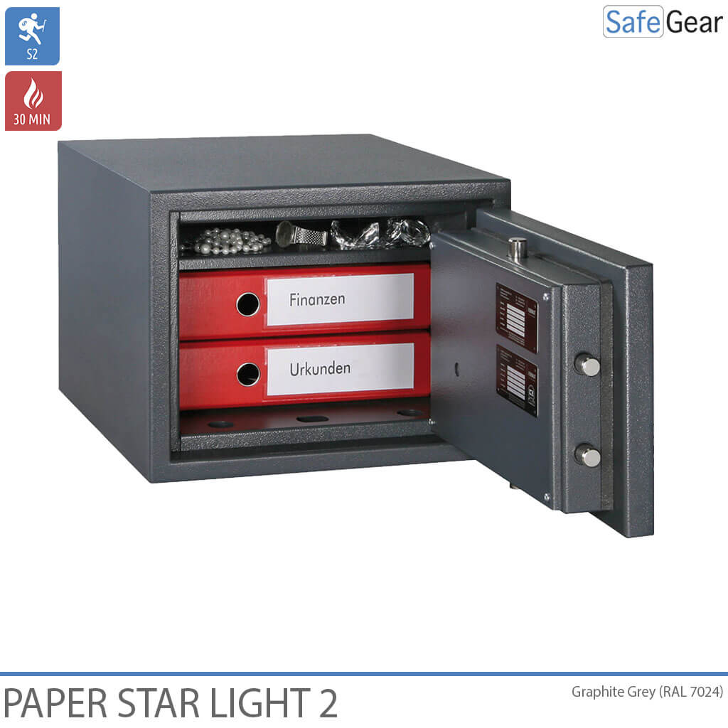 Paper Star Light 2 Feuerschutztresor – 2 Ordner – Einbruchschutz Klasse S2 / Feuerschutzprüfung 30 Min.