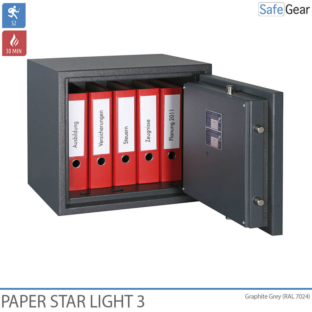 Paper Star Light 3 Brandschutztresor – 5 Aktenordner – Einbruchschutz Klasse S2 / Feuerprüfung 30 min