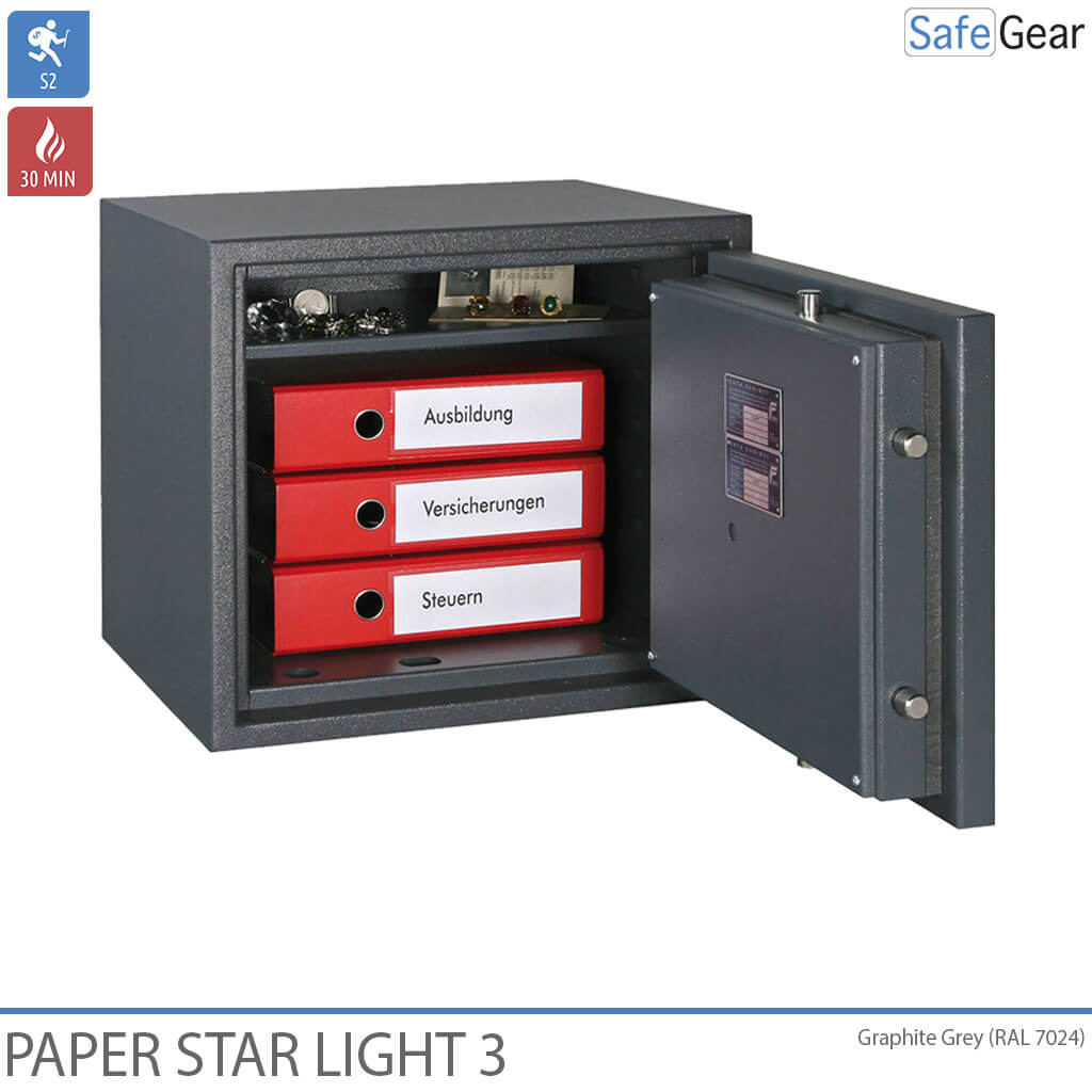Paper Star Light 3 Brandschutztresor – 5 Aktenordner – Einbruchschutz Klasse S2 / Feuerprüfung 30 min
