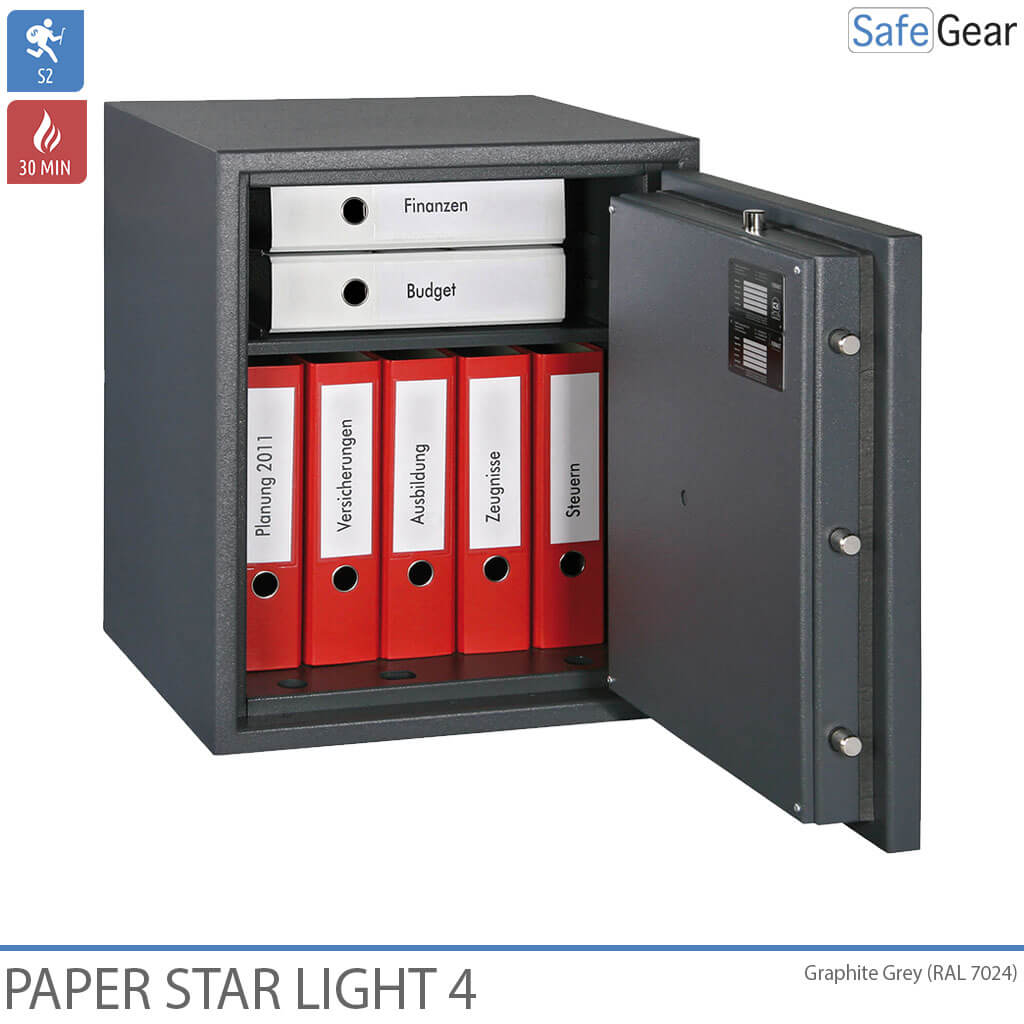 Paper Star Light 4 Brandschutztresor – 7 Aktenordner – Einbruchschutz Klasse S2 / Feuerprüfung 30 min