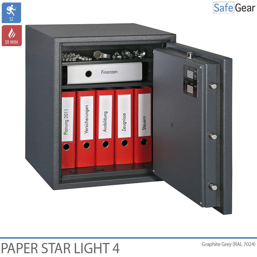Paper Star Light 4 Brandschutztresor – 7 Aktenordner – Einbruchschutz Klasse S2 / Feuerprüfung 30 min