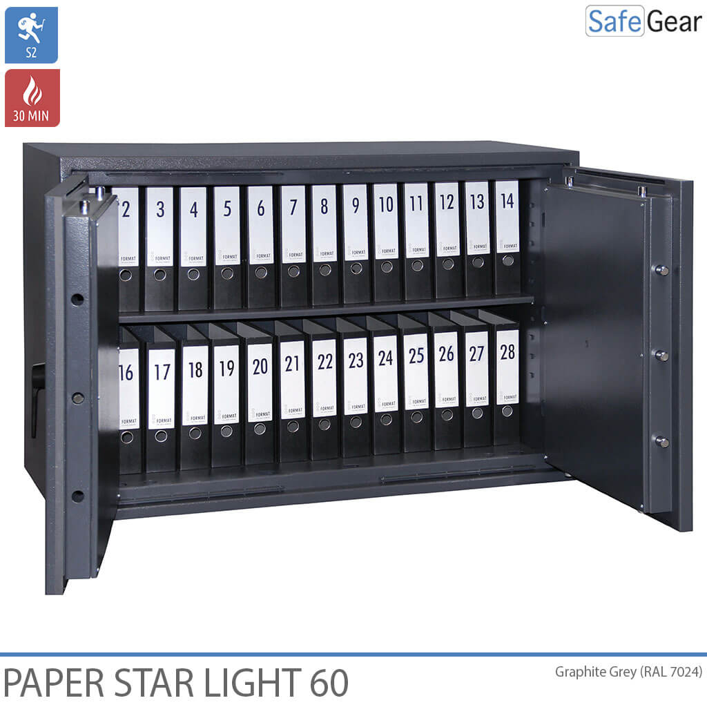 Paper Star Light 60 Dokumententresor – 28 Aktenordner – Einbruchschutz S2 / Feuerprüfung 30m