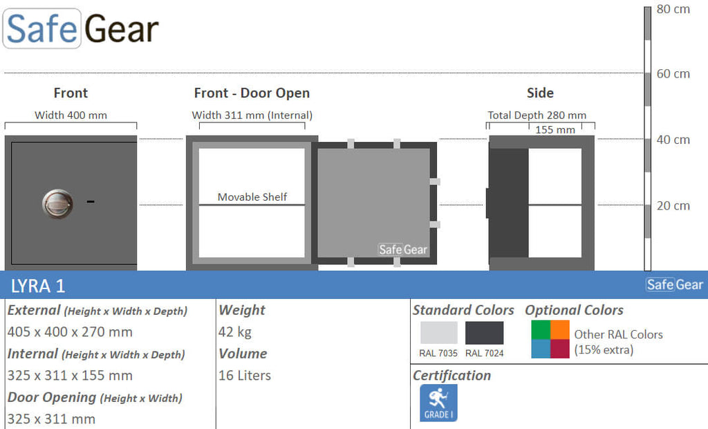 Lyra 1 - Security Safe (16 Liters) - Burglary Test Grade 1