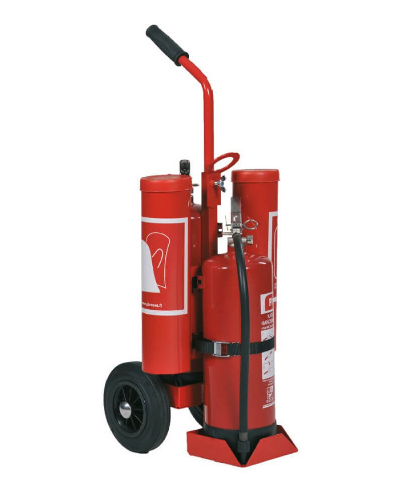 Wagen für Feuerlöscher (2 x 6 kg) und Löschdecke / Augenspülung