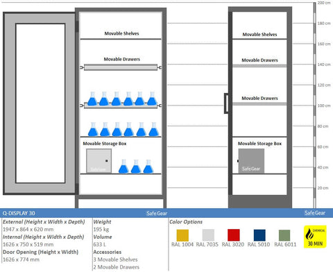 Q-DISPLAY 30 - 3 Shelves (633 L) / Fireproof for 30 Minutes