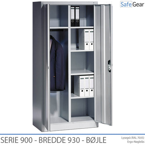 Steel cabinet Series 900D width 930 mm with 4 shelves and clothes rail