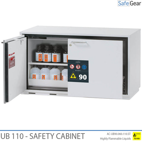 UB 110 - Armario de seguridad para químicos (222 L) - Ignífugo 90 min - Puertas Laternales y Cajones