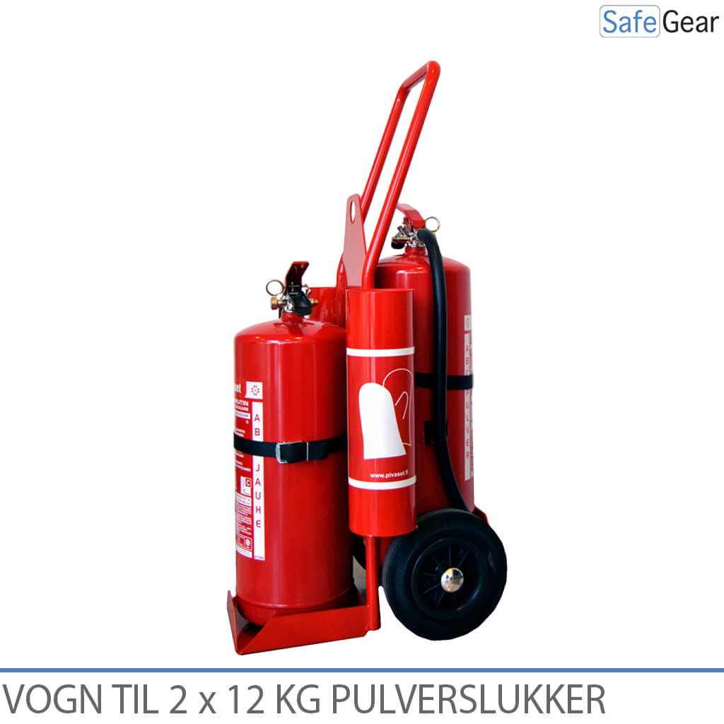 Wagen für zwei Feuerlöscher (12 kg) und Löschdecke / Augenspülung